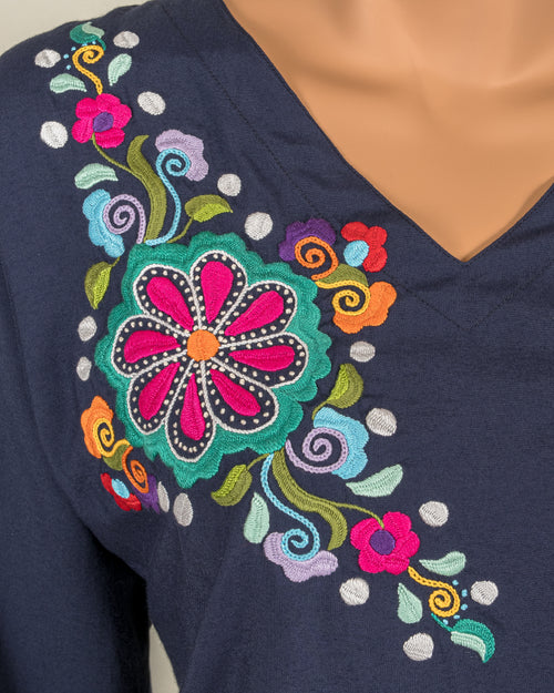 Blue Blouse with Multicolor Embroidery