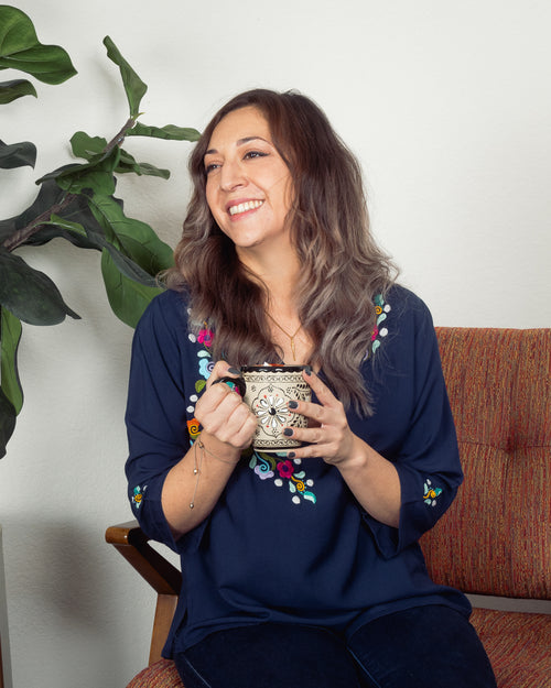 Blue Blouse with Multicolor Embroidery