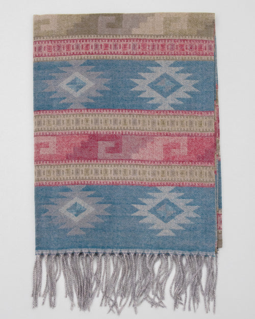Cashmere Blend Shawl - Green, Blue & Terracotta