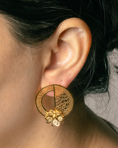 Half Circle Filigree with Flower Earrings