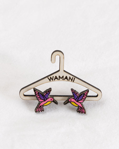 Wooden Hummingbird Stud Earrings