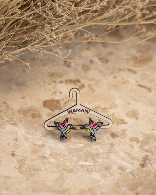 Wooden Hummingbird Stud Earrings