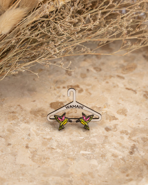 Wooden Hummingbird Stud Earrings