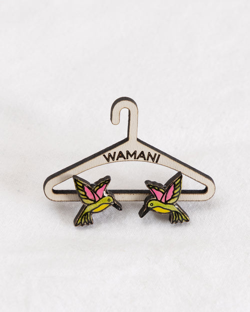 Wooden Hummingbird Stud Earrings