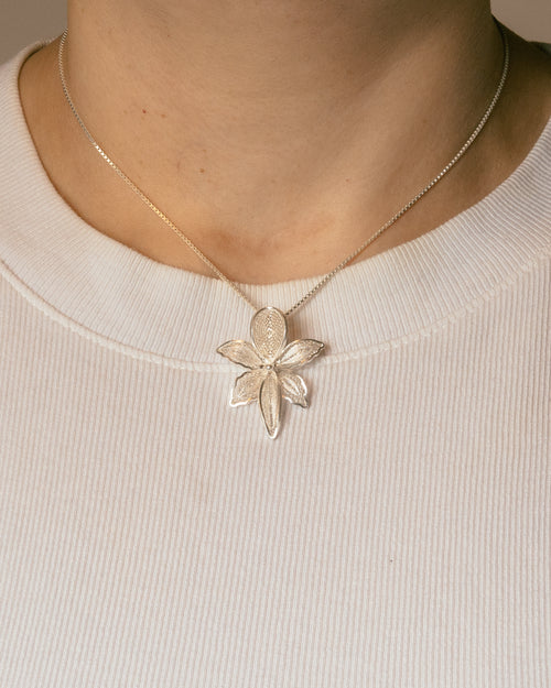 Silver Orchid Filigree Pendant Necklace