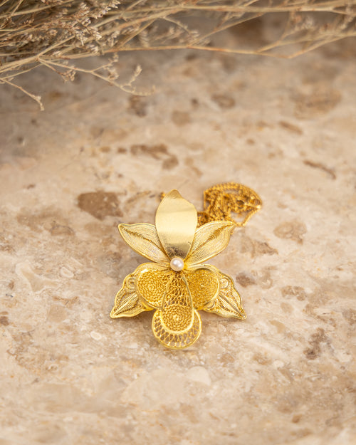 Large Orchid Filigree Pendant Necklace