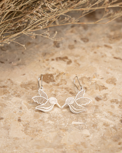 Small Filigree Hummingbird Dangle Earrings