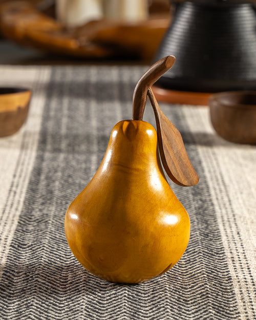 Hand-Carved Wooden Pear Decor