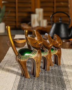 Decorative Hand-Painted Wooden Cat Trio