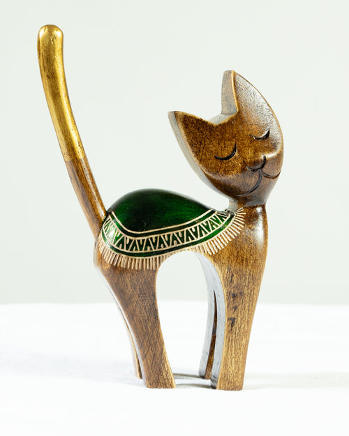 Decorative Hand-Painted Wooden Cat Trio