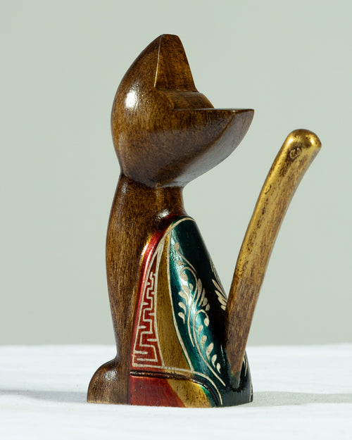 Decorative Hand-Painted Wooden Sitting Cat Trio