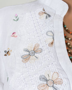 Short Sleeve White Button-Up Floral Top