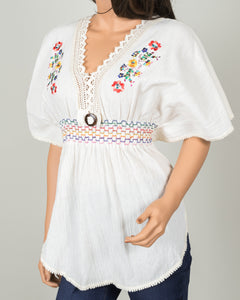 Embroidered Floral Tunic Blouse