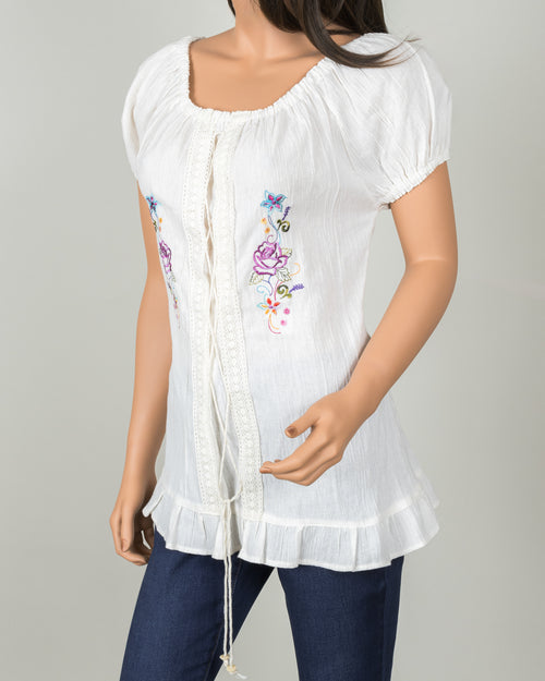Embroidered Corset-Laced Top