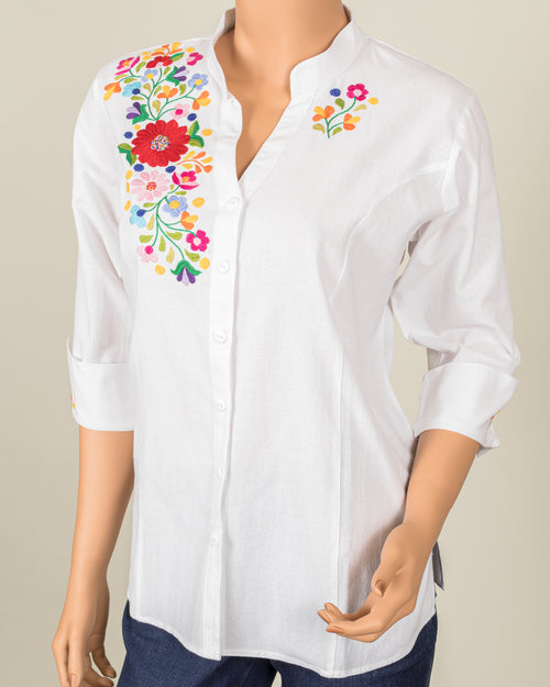 White Button-Up - Multicolor Embroidery