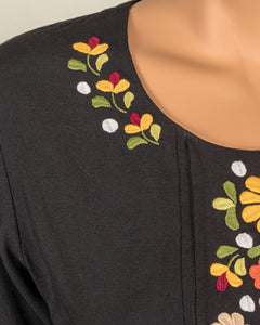 Black Cowl Neck - Multicolor Embroidery