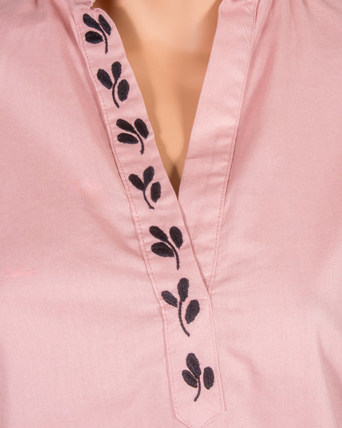 Pink Blouse with Black Embroidery
