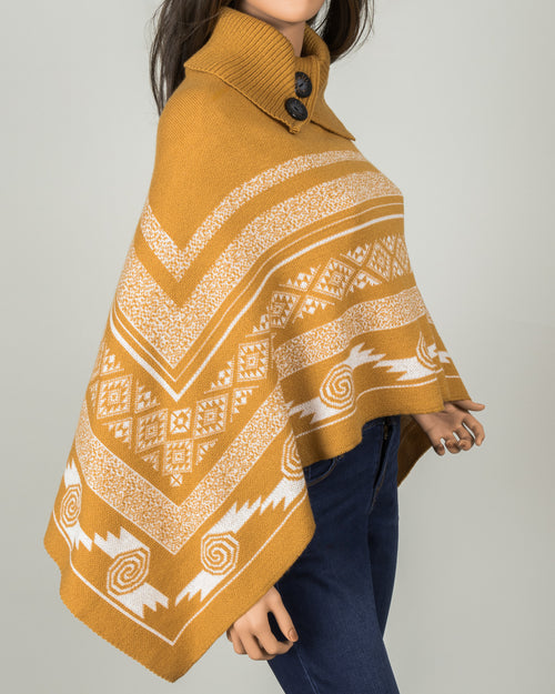 Button Cowl Neck Poncho