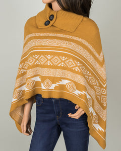 Button Cowl Neck Poncho