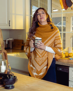 Button Cowl Neck Poncho