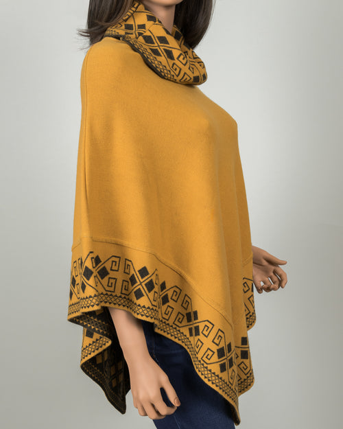 Poncho with Cowl Collar - Mustard Yellow