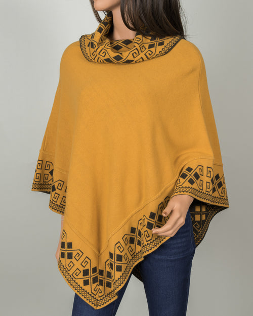 Poncho with Cowl Collar - Mustard Yellow