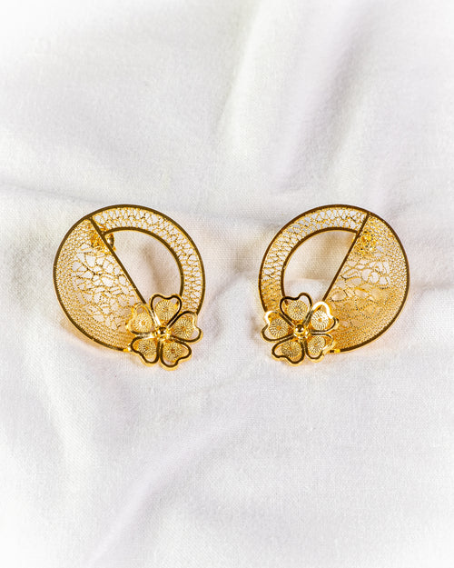 Half Circle Filigree with Flower Earrings