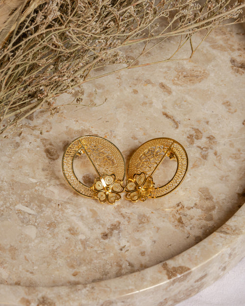 Half Circle Filigree with Flower Earrings