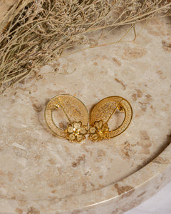 Half Circle Filigree with Flower Earrings