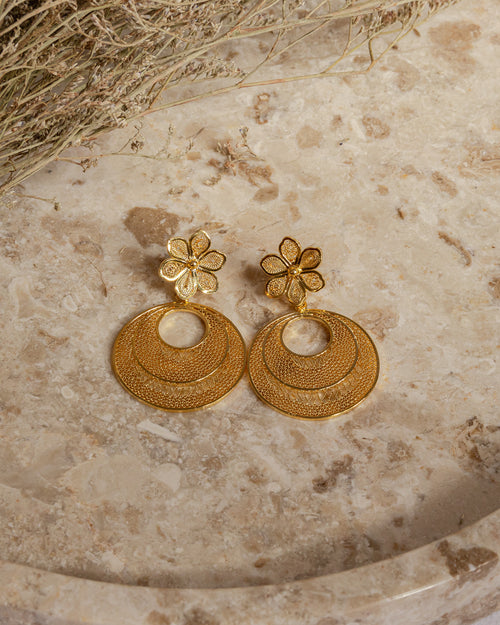 Tri-Circle Filigree with Flower Earrings