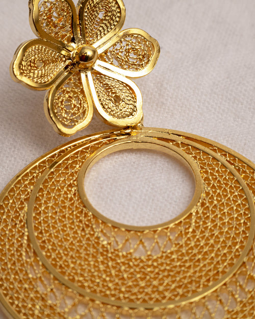 Tri-Circle Filigree with Flower Earrings