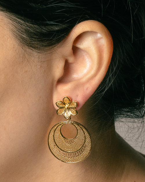 Tri-Circle Filigree with Flower Earrings