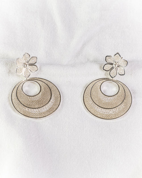 Tri-Circle Filigree with Flower Earrings