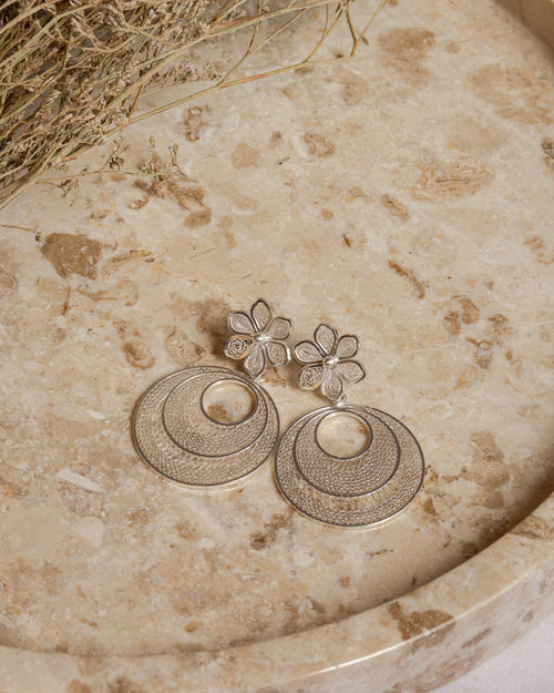 Tri-Circle Filigree with Flower Earrings