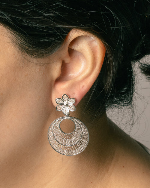 Tri-Circle Filigree with Flower Earrings