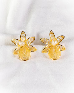 Orchid with Pearl Filigree Earrings