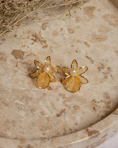 Orchid with Pearl Filigree Earrings