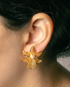 Orchid with Pearl Filigree Earrings