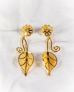 Flower and Leaf Dangle Filigree Earrings