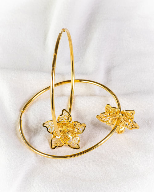 Hoop Earrings with Filigree Flower Charms