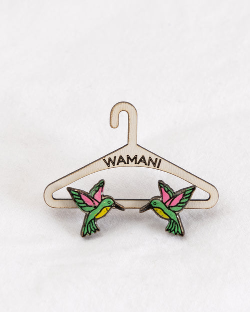 Wooden Hummingbird Stud Earrings