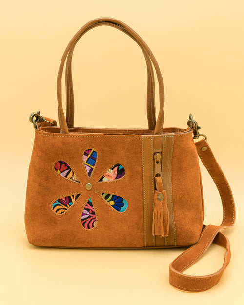 Suede Embroidered Convertible Purse - Brown Suede