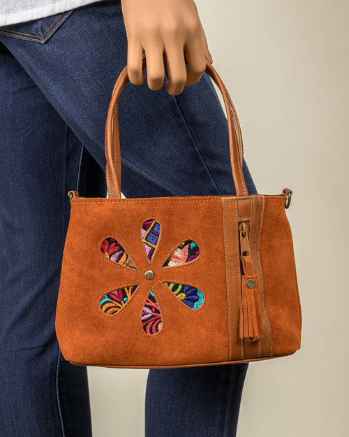 Suede Embroidered Convertible Purse - Brown Suede