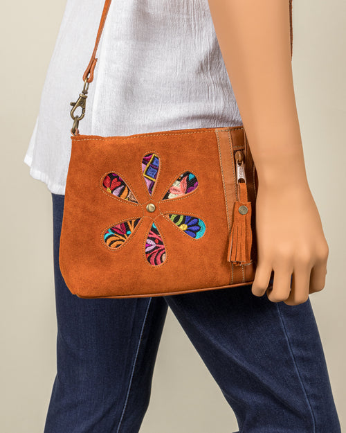 Suede Embroidered Convertible Purse - Brown Suede