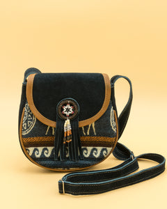 Suede Woven & Beaded Purse - Blue