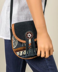 Suede Woven & Beaded Purse - Blue