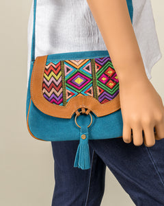 Suede Embroidered Saddlebag Purse - Blue