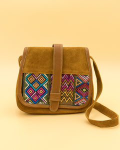 Suede Embroidered Saddlebag Purse - Brown