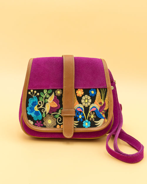 Suede Embroidered Purse - Fuchsia