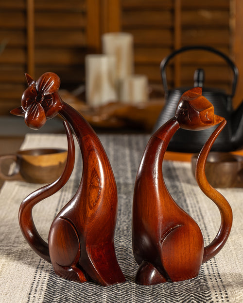 Hand-Carved Wooden Siamese Cats